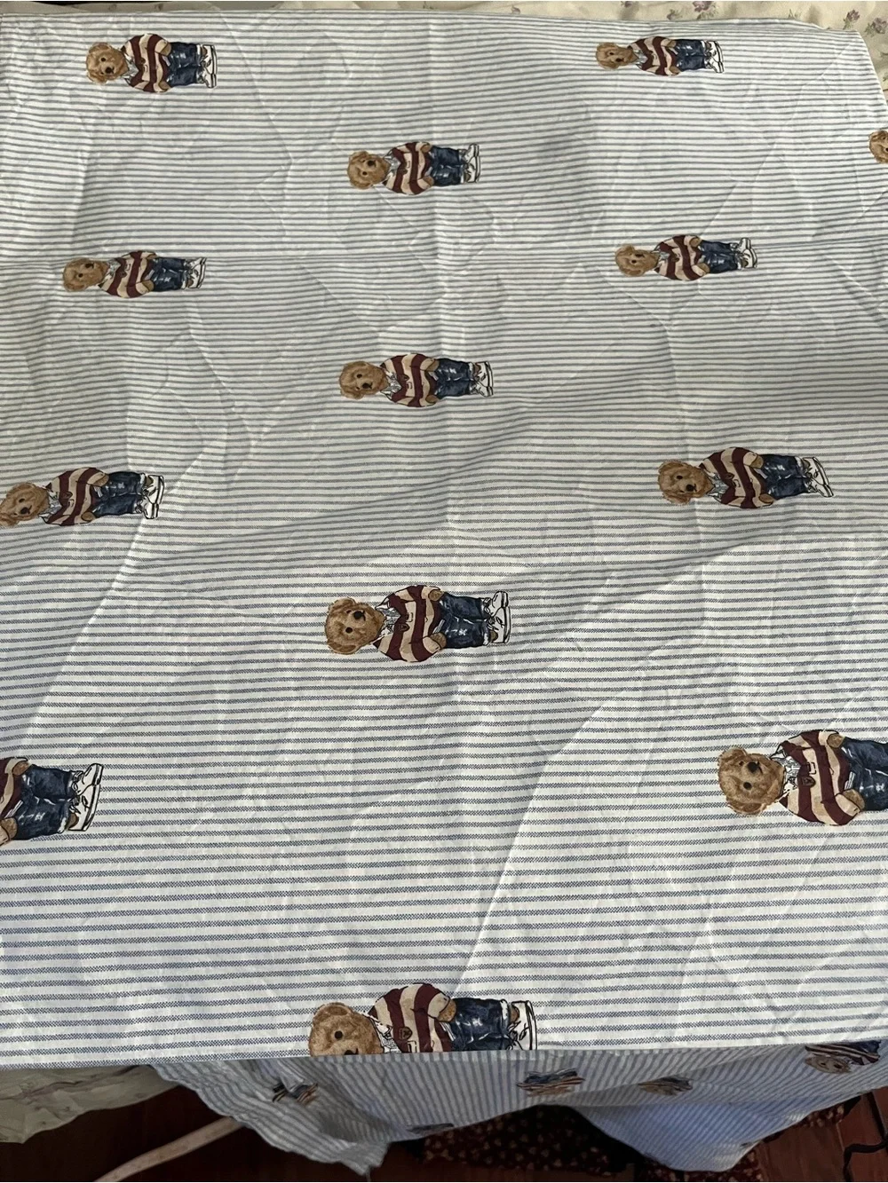 Ralph Lauren Teddy Bear Cotton Twin bedsheet set  in Blue and White